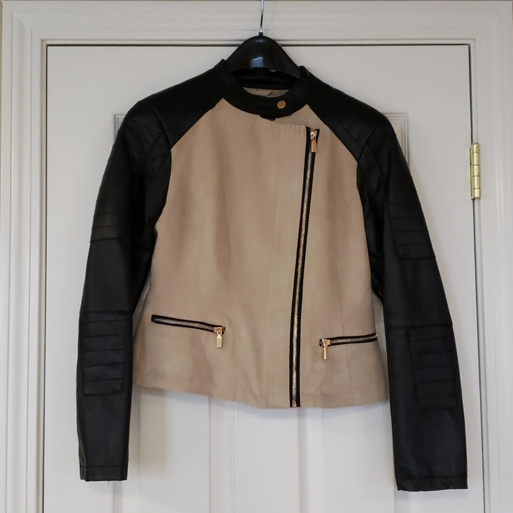 Two Toned Faux Leather and Suede Jacket